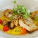 Yellowedge Grouper with Savory Sweet Corn Pudding, Oyster Mushroom Vinaigrette & Petite Greens Yellowedge Grouper with Savory Sweet Corn Pudding, Oyster Mushroom Vinaigrette & Petite Greens