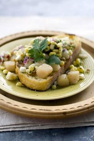 Bay Scallops with Corn and Pancetta Salsa