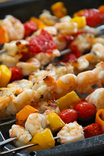 Marinated Gulf Shrimp Skewers with Sweet Peppers & Cherry Tomatoes