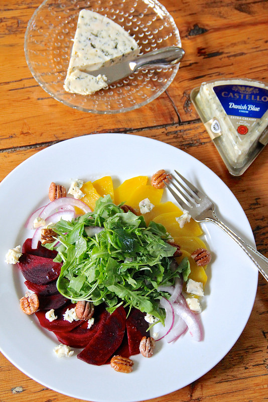 Beet & Arugula Salad with Cramy Blue Cheese and Orange Vinaigrette