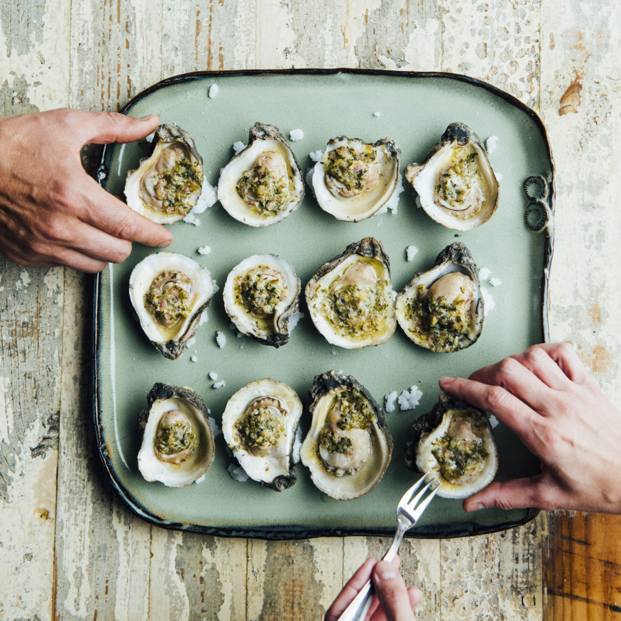 Smoked Oysters with Jalapeño Lemon Butter