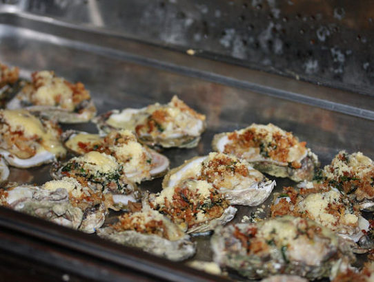 Conecuh Sausage topped Oysters Rockefeller
